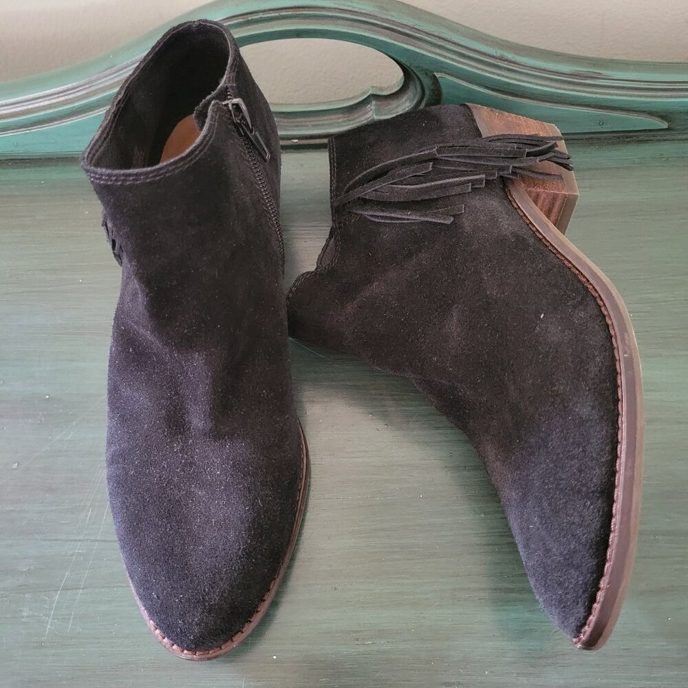 Lucky Brand 7M Black Suede Leather Booties FELISIE Ankle Boots Western‎